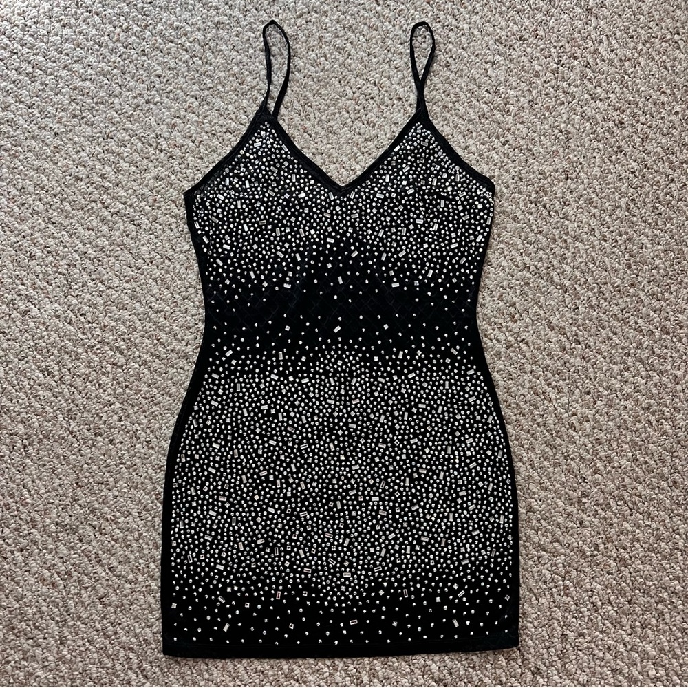 Mesh Bedazzled Mini Dress